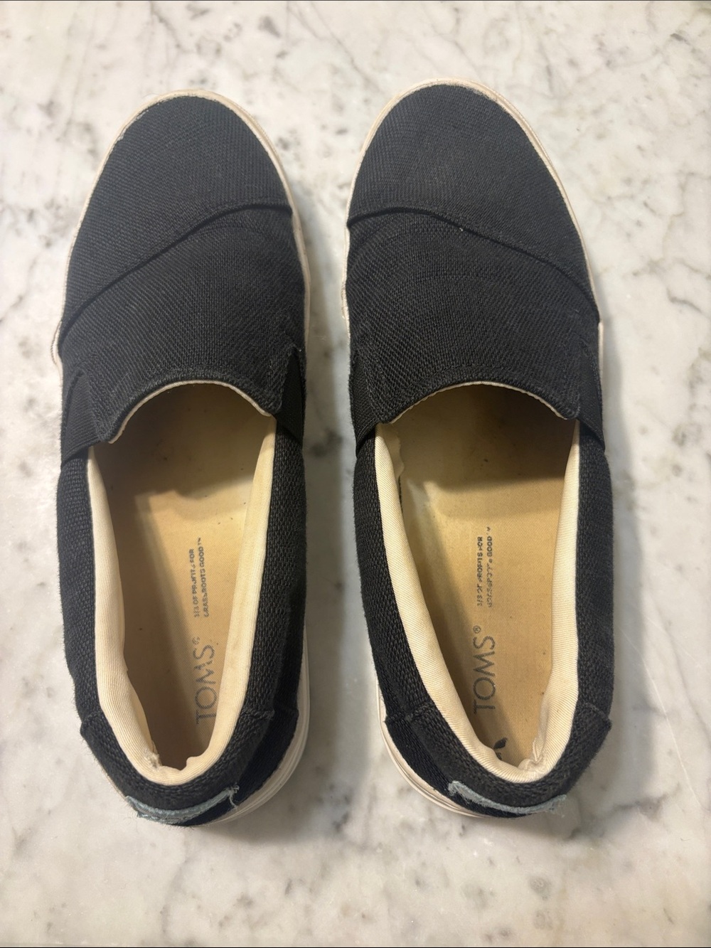 Toms Black Canvas Slip-On Loafers with Cream Trim